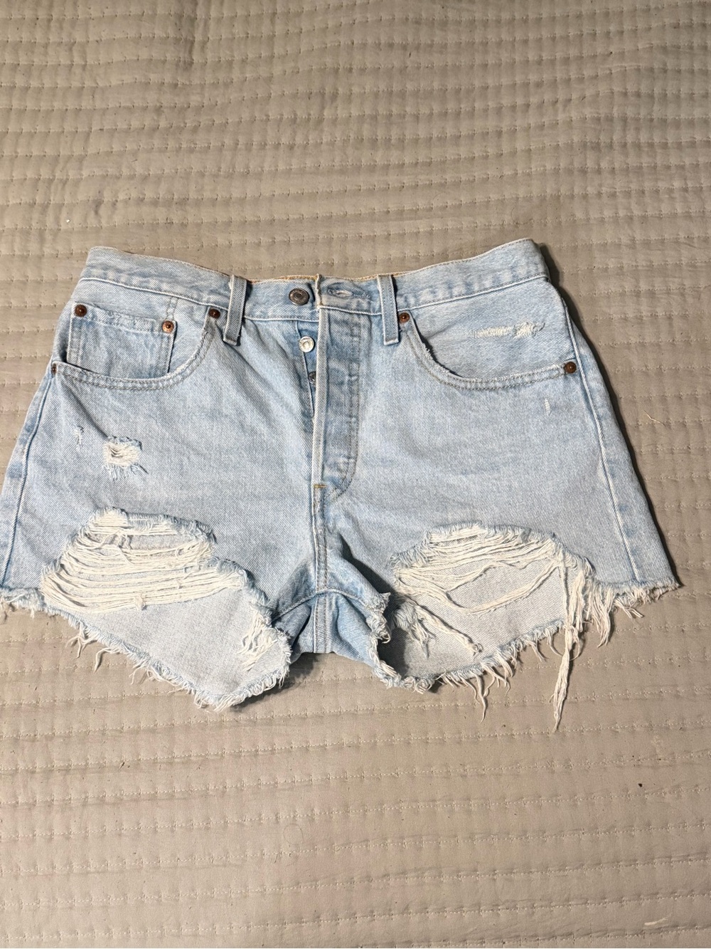 Levi's Light Blue Distressed High-Rise Denim Shorts